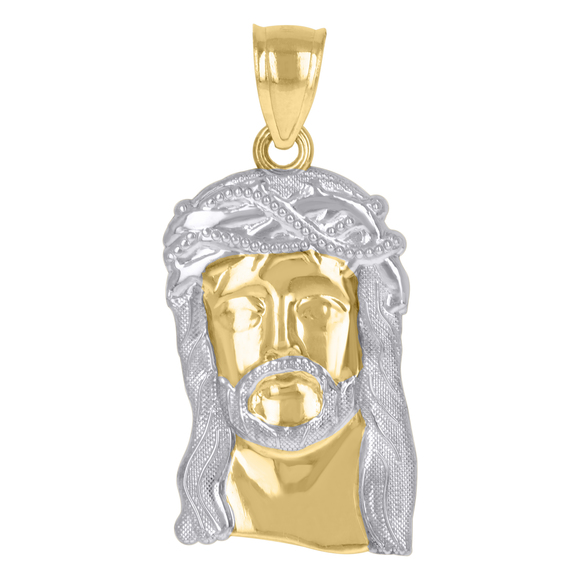 10kt 10k Gold Two-Tone Textured Mens Jesus Religious Charm Pendant